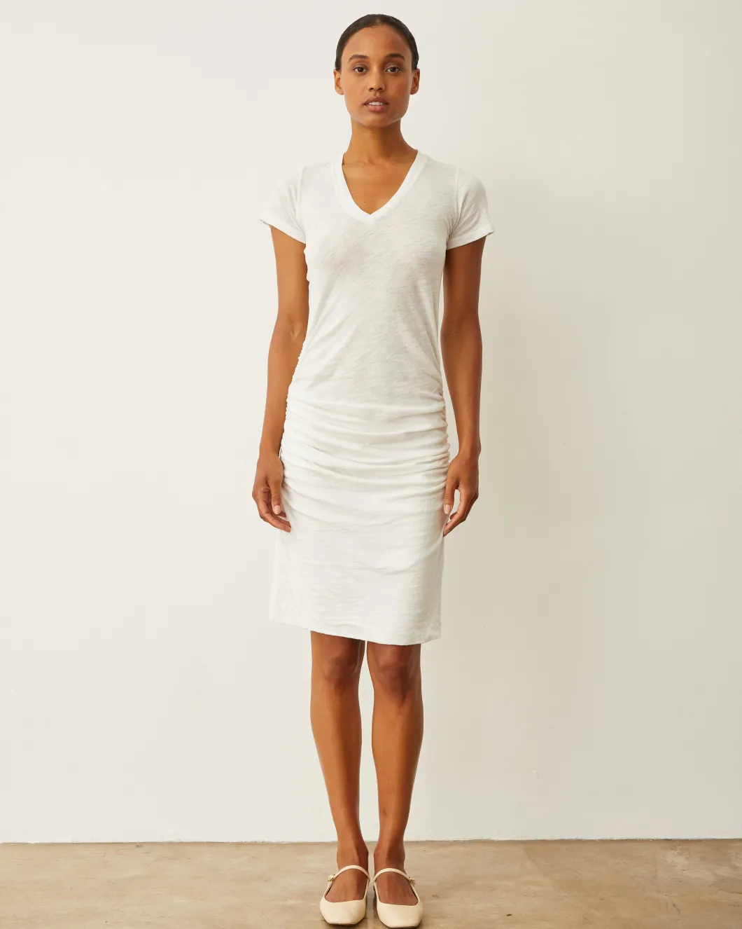 MONROW Shirred Dress WHITE New