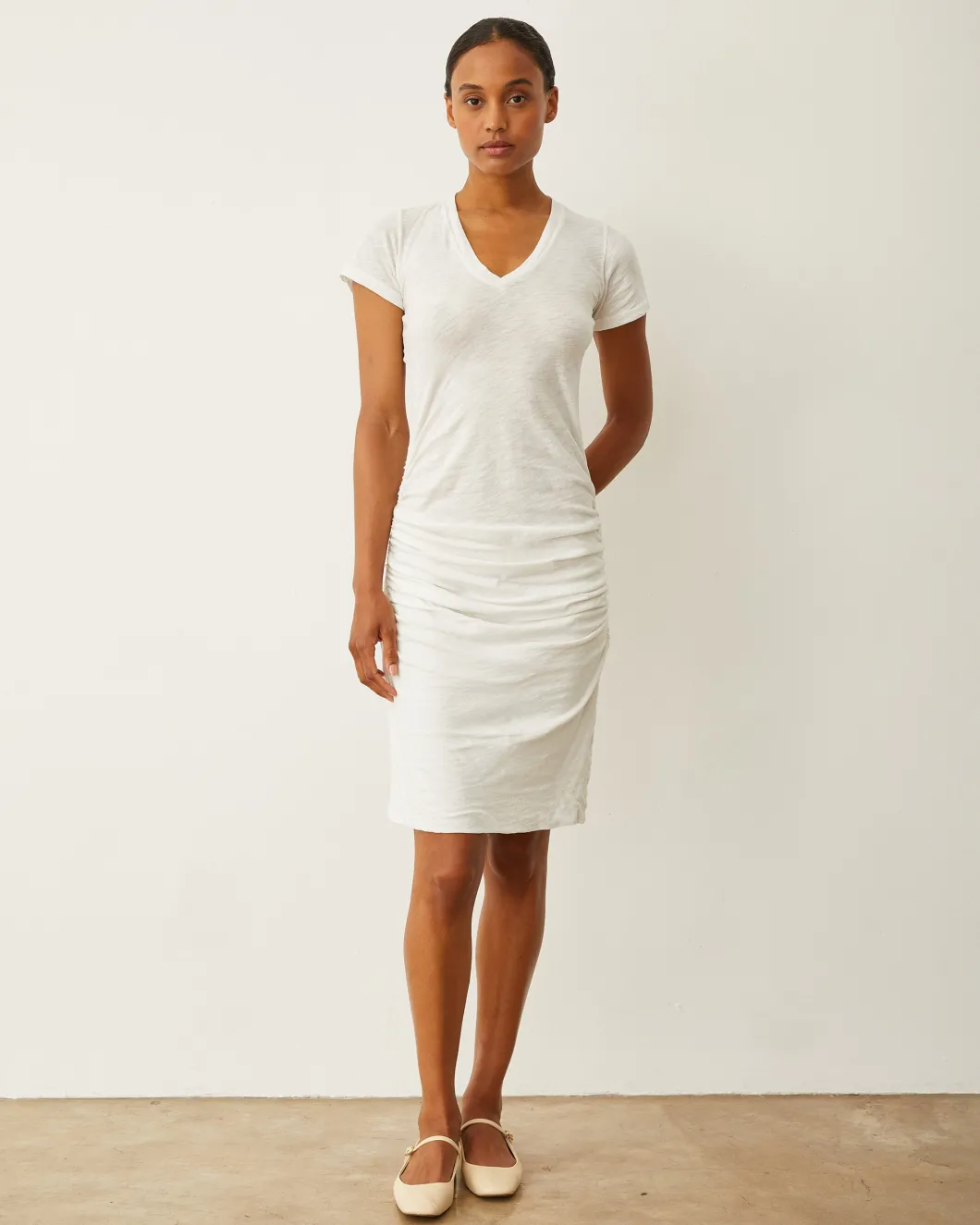 MONROW Shirred Dress WHITE New