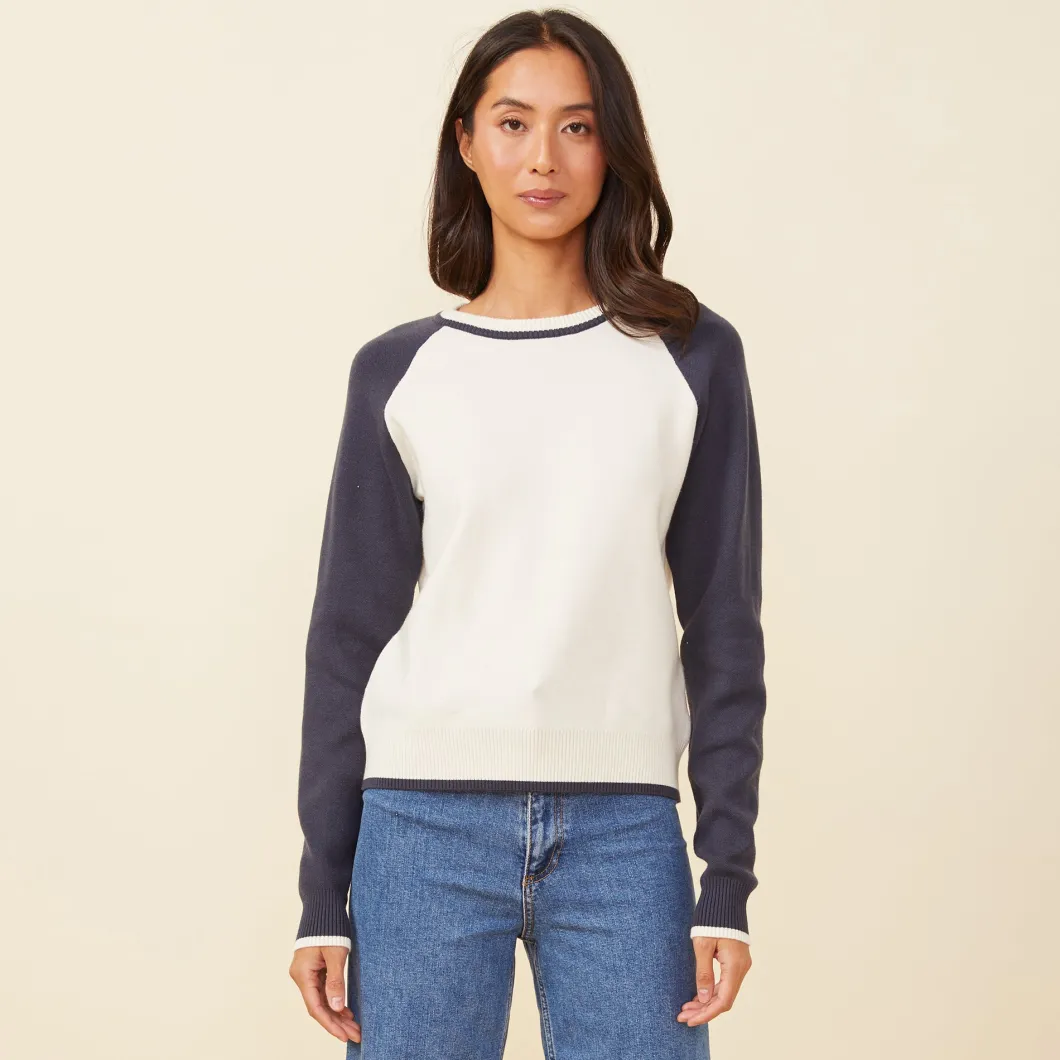 MONROW Soft Knit Colorblock Raglan IVORY/BLUEBLACK Discount
