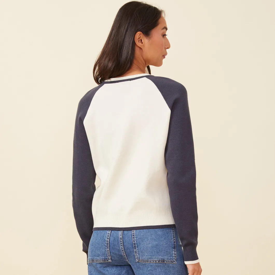 MONROW Soft Knit Colorblock Raglan IVORY/BLUEBLACK Discount