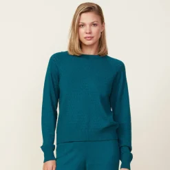 MONROW Soft Knit Pointelle Raglan Sweater TEAL Cheap