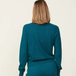 MONROW Soft Knit Pointelle Raglan Sweater TEAL Cheap