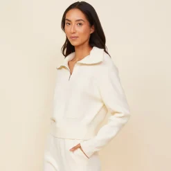 MONROW Soft Knit Rib Half Zip Sweater IVORY Cheap