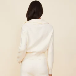 MONROW Soft Knit Rib Half Zip Sweater IVORY Cheap