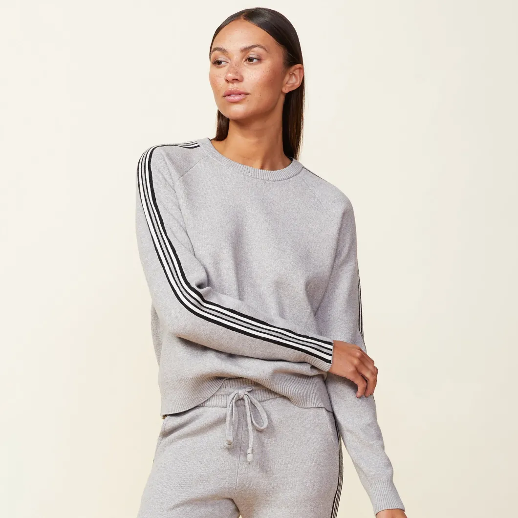 MONROW Soft Knit Track Raglan Sweater HEATHERGREY Shop