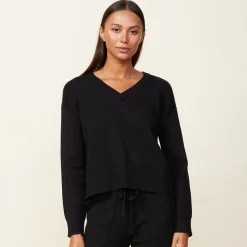 MONROW Soft Knit V Neck Sweater BLACK Best