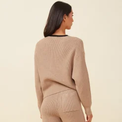 MONROW Soft Knit Waffle Crew Neck Sweatshirt BARLEY Fashion