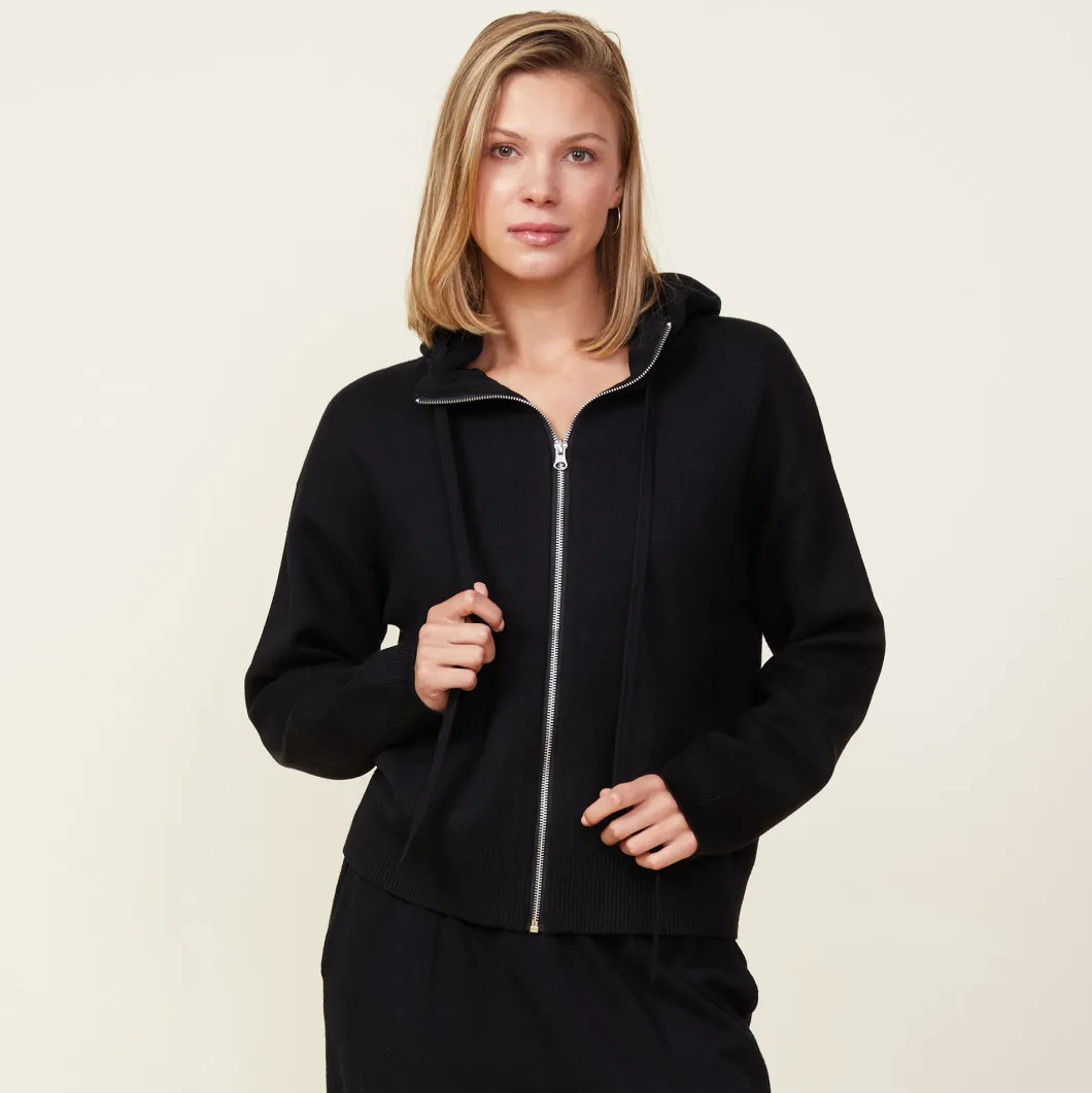MONROW Soft Knit Zip Up Hoody BLACK New
