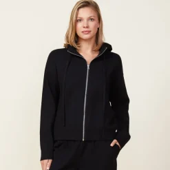 MONROW Soft Knit Zip Up Hoody BLACK New