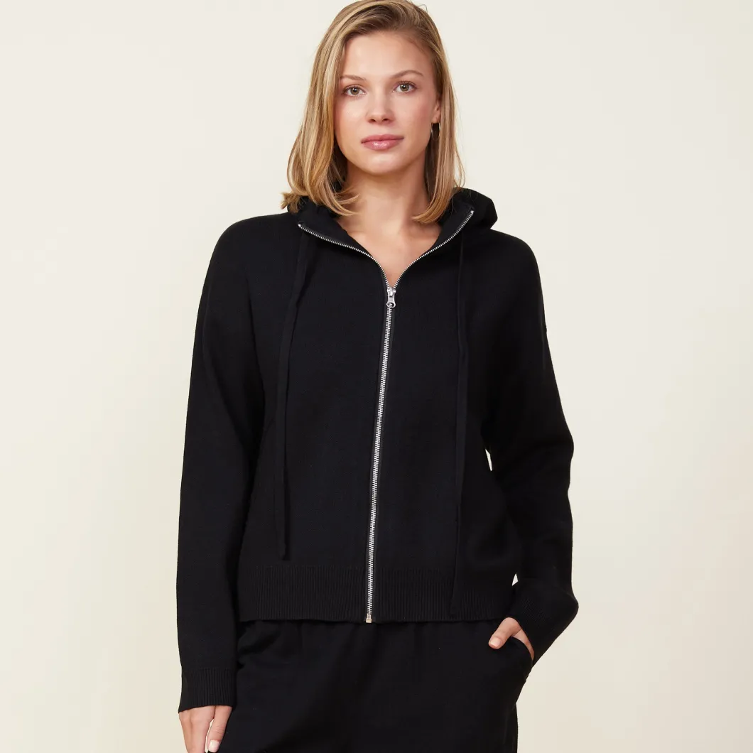 MONROW Soft Knit Zip Up Hoody BLACK New