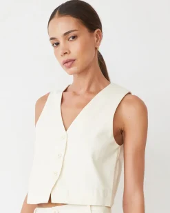 MONROW Soft Twill Relaxed Vest BONE Fashion