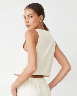 MONROW Soft Twill Relaxed Vest BONE Fashion