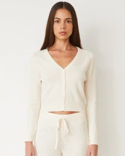 MONROW Softknit French Waffle Cardigan IVORY Cheap