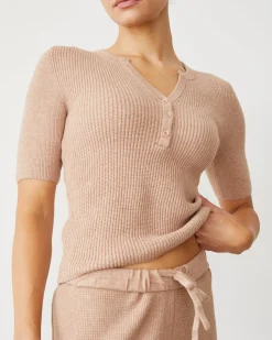 MONROW Softknit Rib Waffle Henley TAUPE Hot