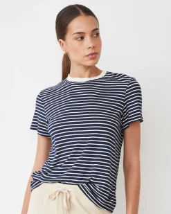 MONROW Stripe Basic Crew NAVY/IVORY Shop