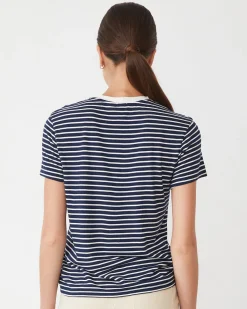 MONROW Stripe Basic Crew NAVY/IVORY Shop