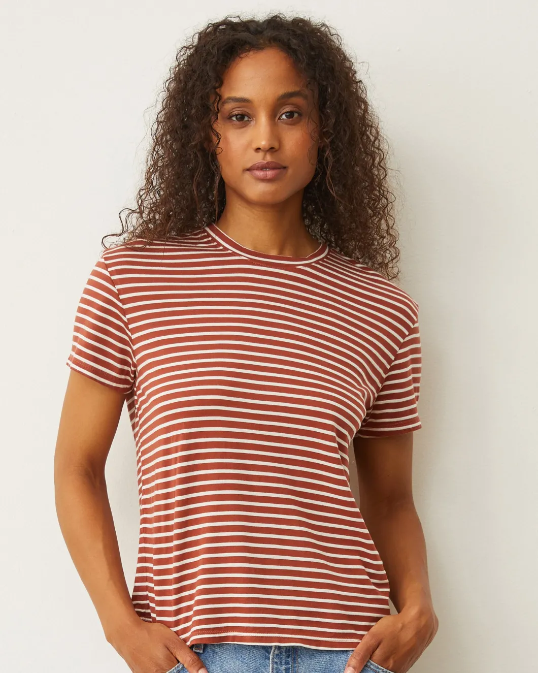 MONROW Stripe Basic Crew Neck Tee RUSTSTRIPE Clearance