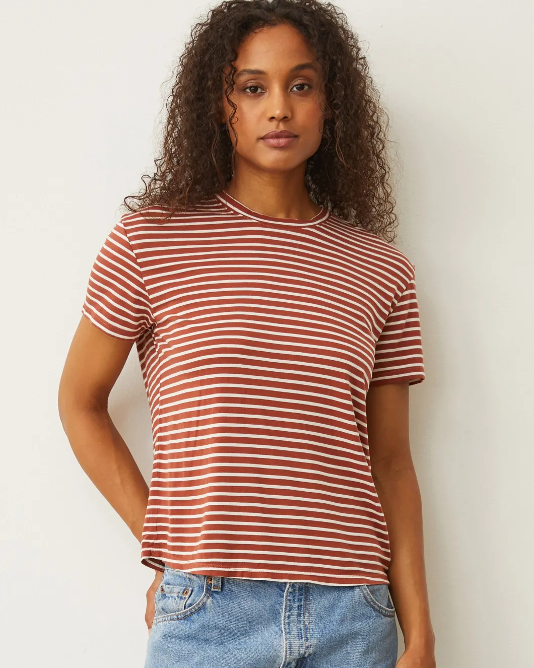 MONROW Stripe Basic Crew Neck Tee RUSTSTRIPE Clearance