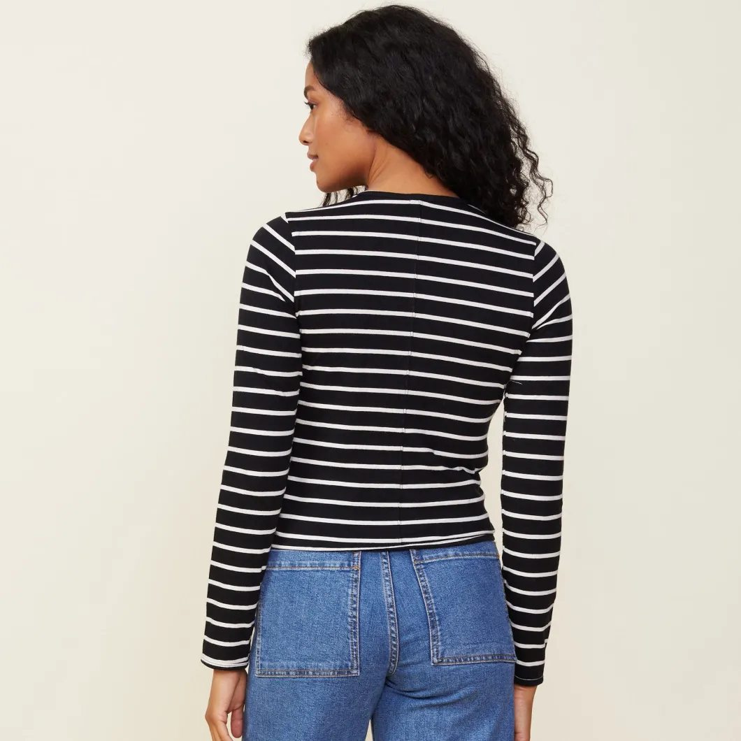 MONROW Stripe Long Sleeve Crew BLACK/NATURAL Best