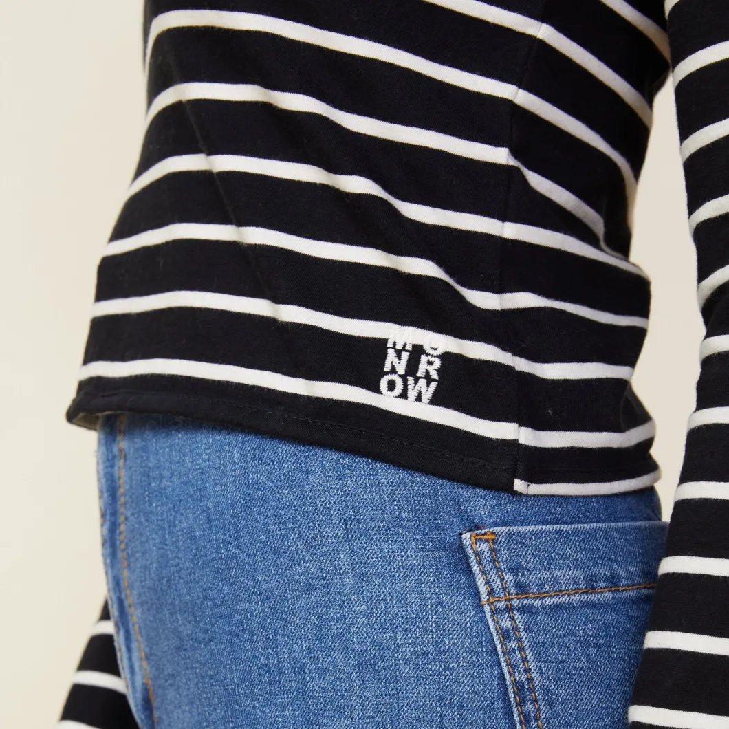 MONROW Stripe Long Sleeve Crew BLACK/NATURAL Best