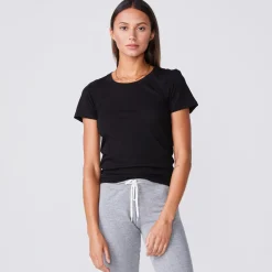 MONROW Super Fine Jersey Fitted Crew Neck Tee BLACK Cheap