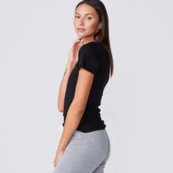 MONROW Super Fine Jersey Fitted Crew Neck Tee BLACK Cheap