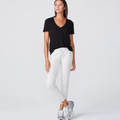 MONROW Super Fine Jersey Fitted V Neck Tee BLACK Discount