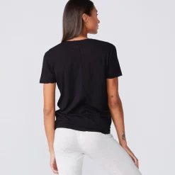 MONROW Super Fine Jersey Fitted V Neck Tee BLACK Discount