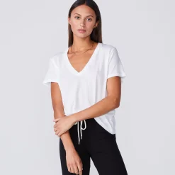 MONROW Super Fine Jersey Fitted V Neck Tee WHITE Best