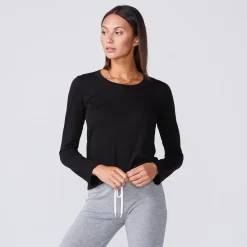 MONROW Super Fine Jersey Fitted Long Sleeve Crew BLACK Shop