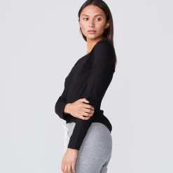 MONROW Super Fine Jersey Fitted Long Sleeve Crew BLACK Shop