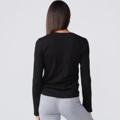 MONROW Super Fine Jersey Fitted Long Sleeve Crew BLACK Shop