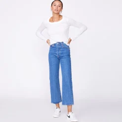 MONROW Super Fine Jersey Fitted Long Sleeve Crew WHITE Hot