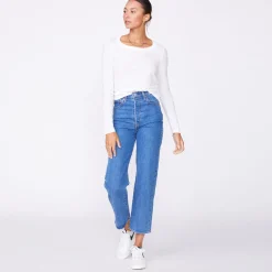 MONROW Super Fine Jersey Fitted Long Sleeve Crew WHITE Hot