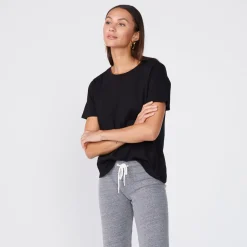 MONROW Super Fine Jersey Oversized Crew Neck Tee - BLACK Online