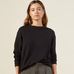 MONROW Supersoft Fleece Boyfriend Sweatshirt BLACK Cheap