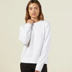 MONROW Supersoft Fleece Boyfriend Sweatshirt WHITE Outlet