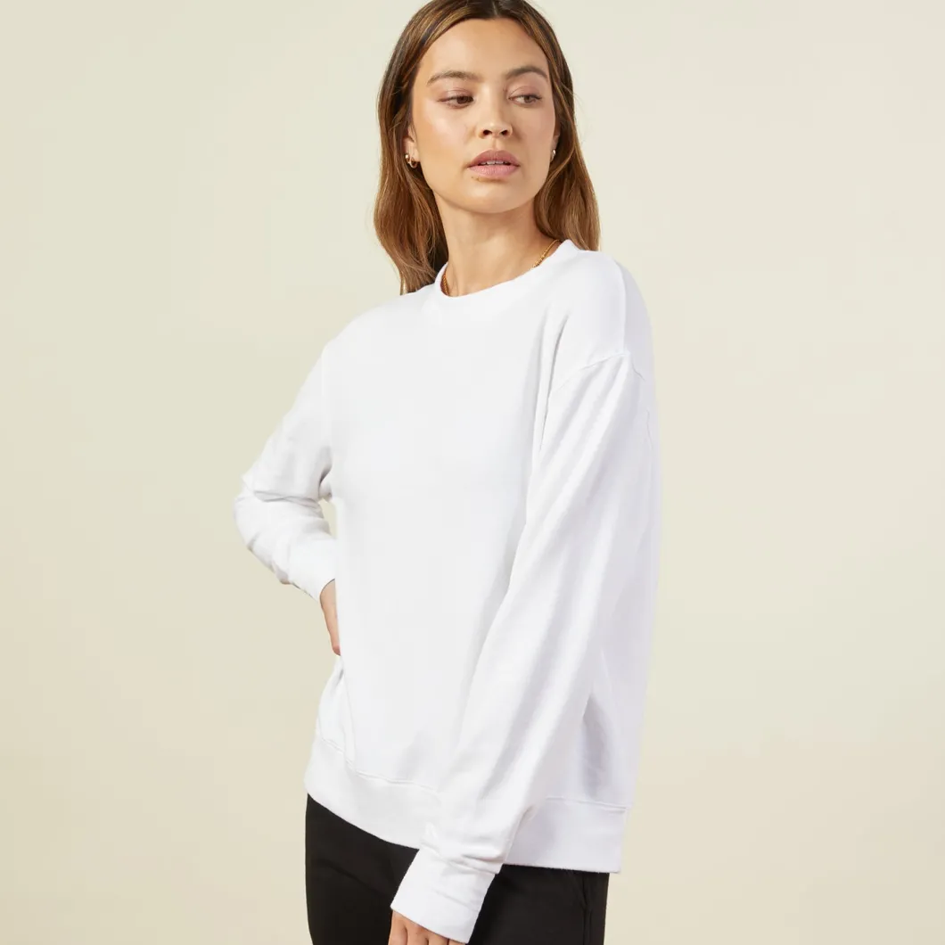 MONROW Supersoft Fleece Boyfriend Sweatshirt WHITE Outlet