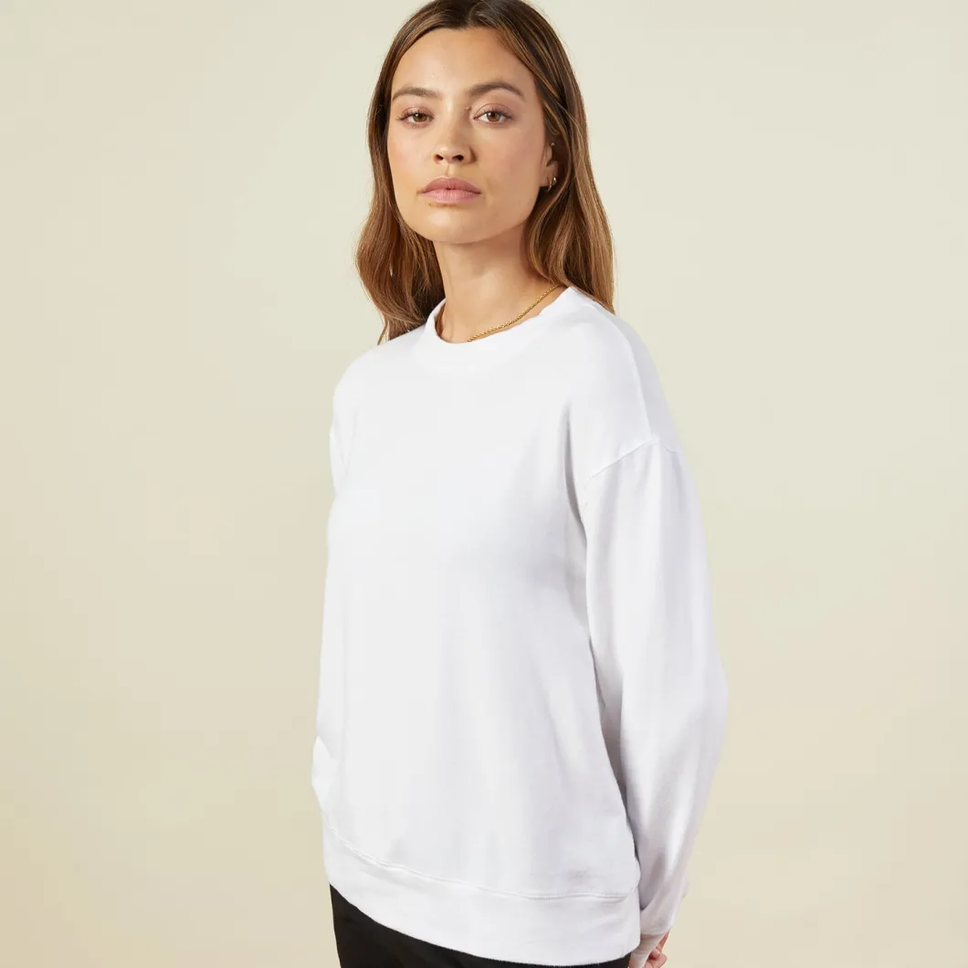 MONROW Supersoft Fleece Boyfriend Sweatshirt WHITE Outlet