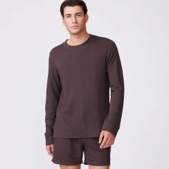 MONROW Supersoft Fleece Crew Neck Sweatshirt COCOA Clearance