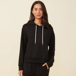 MONROW Supersoft Fleece Drawcord Hoody BLACK Outlet