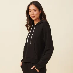 MONROW Supersoft Fleece Drawcord Hoody BLACK Outlet