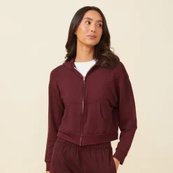 MONROW Supersoft Fleece Girlfriend Zip Up Hoody MERLOT Clearance