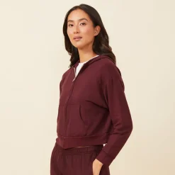 MONROW Supersoft Fleece Girlfriend Zip Up Hoody MERLOT Clearance