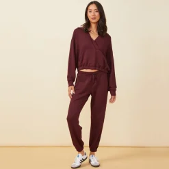 MONROW Supersoft Fleece V Hoody with Silky Piping MERLOT Discount