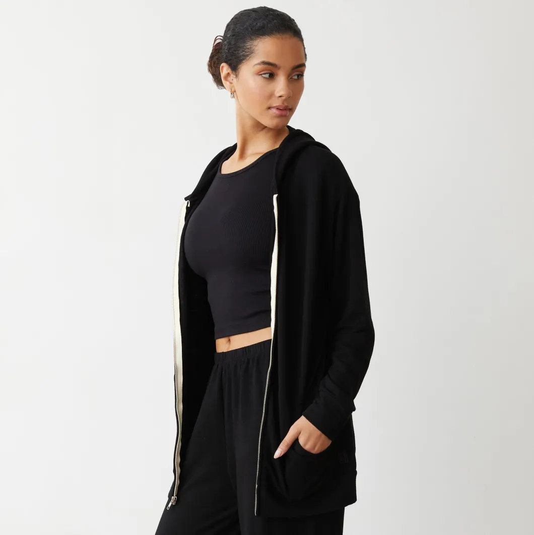 MONROW Supersoft Long Zip Up Hoody BLACK Best