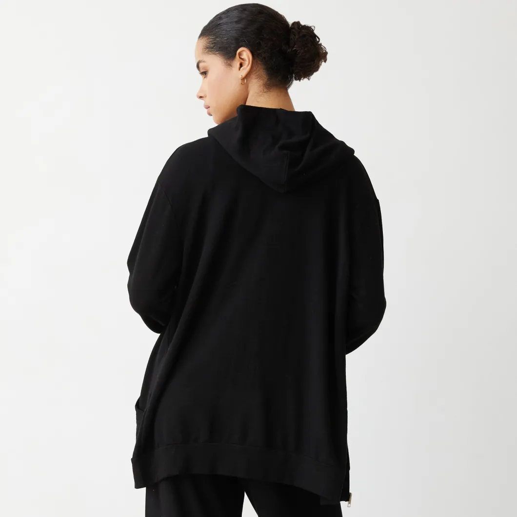 MONROW Supersoft Long Zip Up Hoody BLACK Best