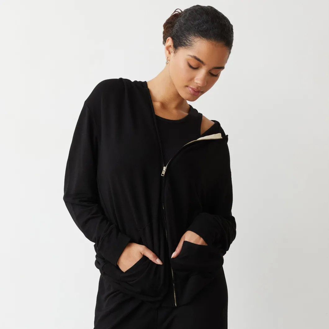 MONROW Supersoft Long Zip Up Hoody BLACK Best