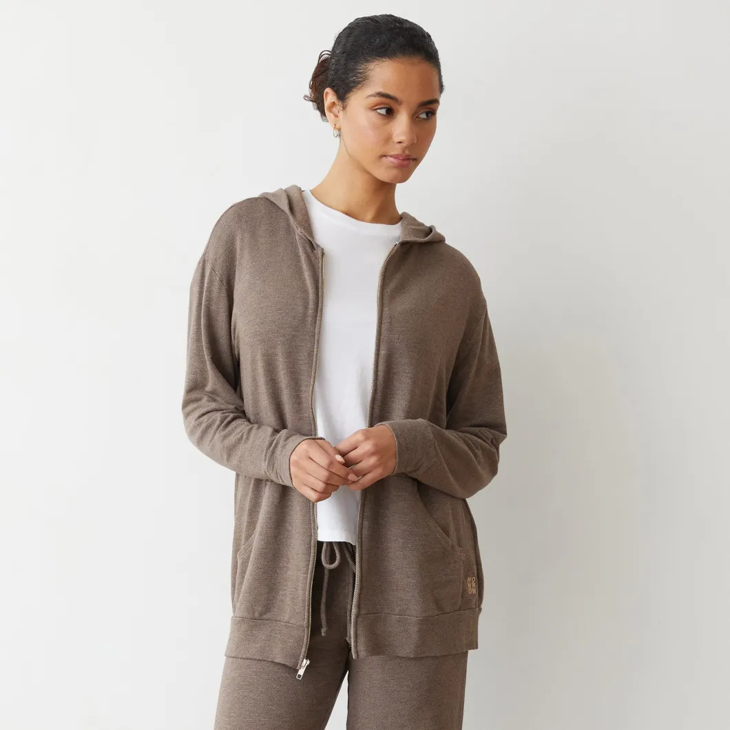 MONROW Supersoft Long Zip Up Hoody PECAN New