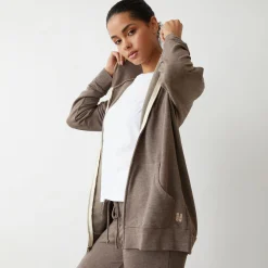 MONROW Supersoft Long Zip Up Hoody PECAN New